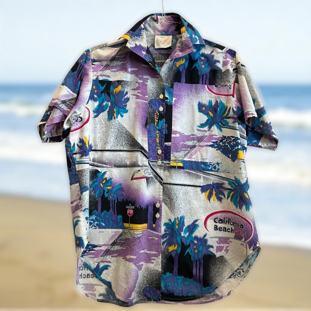 Guess Vintage California Beach Club Shirt 90s Palm‎ Tree Surf Style XL